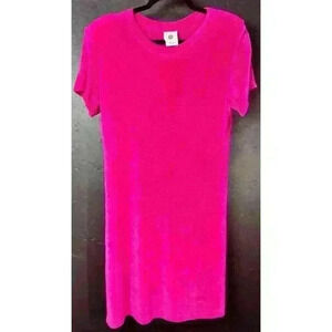 Vintage Softly Suited Dress Womens Size 8 Pink Ribbed Short Sleeve 90s Slinky
